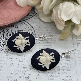 FANCY FOX BOUTIQUE Honey Bee Bumble Gardener Silver Boutique French Wire Cameo Earrings Wedding