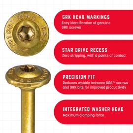 GRK Fasteners RSS 5/16 x 4 Inch, Structural Screws, 100 PCS, Rust Resistant Climatek Coating, Heavy-Duty Framing & Decking Screws, Fast Bite Tip, Star Drive Recess, T-30 Bit Included, Gold