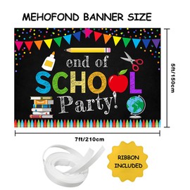 MEHOFOND 7x5ft End of School Party Photo Studio Booth Backdrops Props Colorful Pens Books Confetti Classroom Teacher Black Graduation Bash Decoration Backgrounds Banner for Photography