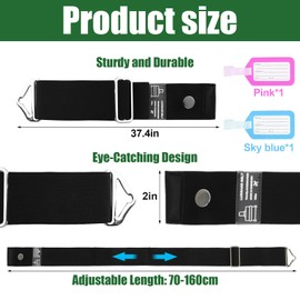 GmwyCzV Suitcase Strap, Adjustable Suitcase Webbing Strap with Fixed Buckle and 2 Luggage Tags, Non-Slip Luggage Strap for Suitcases, Long Luggage Strap Strap, Closing the Suitcases when Travel, Black