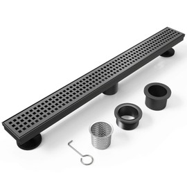 WEBANG 36 Inch Rectangular Linear Shower Floor Drain With Accessories,Quadrato Pattern Grate Removable,Food-grade SUS 304 Stainless Steel,WATERMARK&CUPC Certified,Matte Black