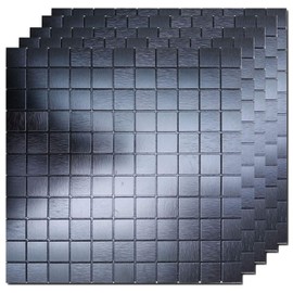 5 Sheets Self-Adhesive Aluminum Mosaic Peel and Stick Metal Tiles 3D Wall Sticker Panel Backsplash for Kitchen & Bathroom (12"x12" Bronze) (Black)