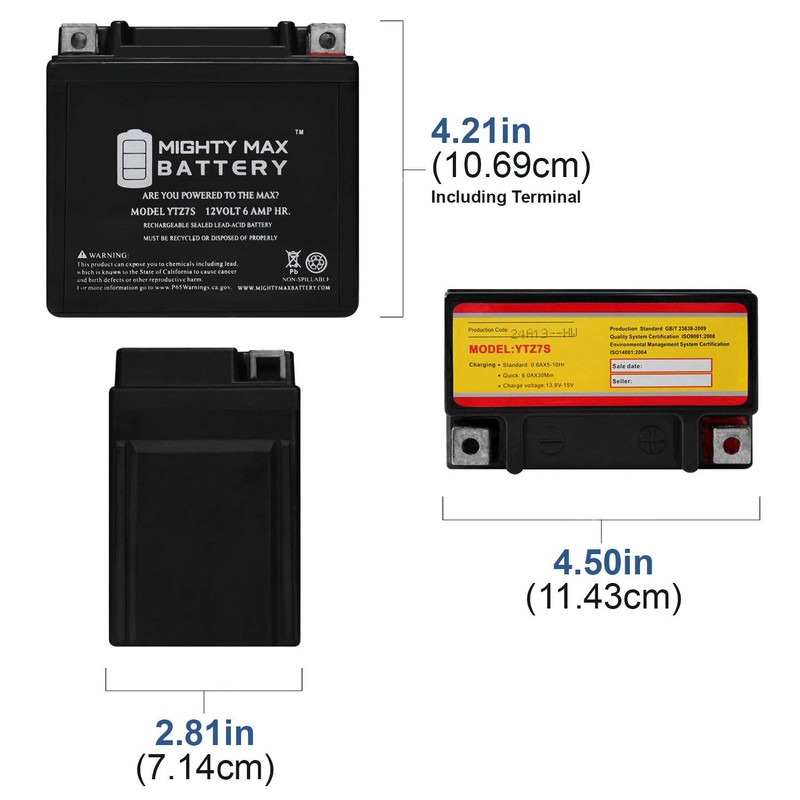 Mighty Max Battery YTZ7S 12V 6AH Battery for Yamaha 450