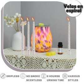 Spiral Taper Candles CanSweety 10 Inch Classic Candlesticks Dripless Unscented Smokeless Glossy Metal-Look Candles for Weddings Dinner Celebrations Christmas (Sliver, Spiral)