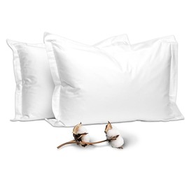 Pizuna Pure 100% Cotton Pillow Shams King Size Set of 2 White, Luxurious 400 Thread Count Long Staple Cotton Sateen with Envelope Closure (Combed White Cotton Pillow Shams King)