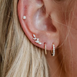 FICXOR Cartilage Earrings for Women,14k Gold Plated Stud Earrings Dainty Huggie Earrings Hypoallergenic Stud Earrings Cute Cartilage Earring Sets for Multiple Piercing Small Hoop Earrings for Women