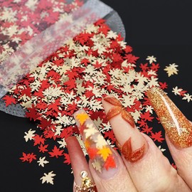 2G Fall Nail Art Glitters Mixed Maple Leaf Nail Sequins Autumn Leaves Nail Art Decorations Accessories 3D Gold Red Maple Leaves Nail Decals Holographic Fall Leaves Glitters for Women Manicure(1Bag)