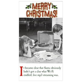 Vintage Style Funny Christmas Card for Music Tec Fans - Santa Hasn't Got A Clue - Record Player & Vinyl Records