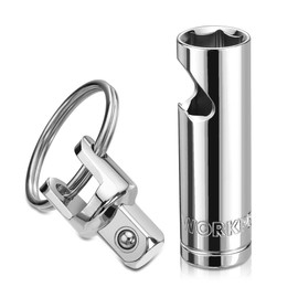 WORKPRO Socket Bottle Opener, 3/8 Inch Drive x 14 mm Socket, Deep Square Drive Socket, CR-V, 6-Point, Portable Detachable Key Ring - for Automotive Repair, House Projects, Machinery Work, Gift for Men