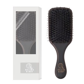 HELENA KIRAY Hair Brush, Paddle Brush, Round, Square, Small, Small, Pig Hair, Boar Bristle, Natural Wood, Massage, Straight, Women's, Hair, Glossy, High Quality Smooth (Black, Square Type)