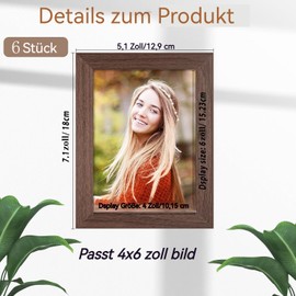 Cptoion Pack of 6 Picture Frames 13 x 18 cm / 4 x 6 Inch Wooden Picture Frames Rectangular Photo Frames Frame with Acrylic Glass Picture Frame for Hanging and Standing, Natural Wood