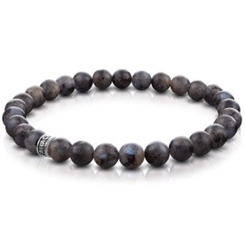 Fabach pearl bracelets with 6 mm gemstone beads and 925 sterling silver logo bead, beads, bracelet made of energy stones and healing stones, elegant natural stone stretch bracelets for women, Silver