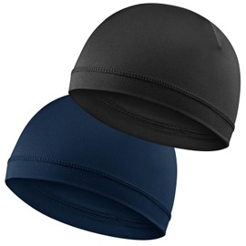 COMNICO 2 Pcs Men Skull Caps Beanie Multifunctional Sleep Hats Breathable Headwear Sweat Absorbent Liner Cap for Men Women (Black+Navy Blue)