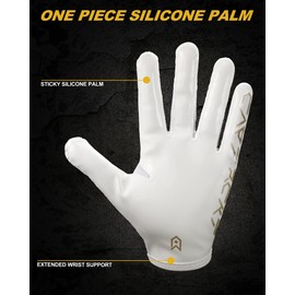 Sticky Youth Football Gloves, Comfortable Breathable Kids Football Gloves, Professional Football Receiver Gloves for Youth Boys Girls, Flag Football Gloves with Upgraded Protection (White, Small)