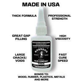 BOSSDOG Professional Strength Super Glue, Thick Viscosity, 2 oz. Great for Wood, Plastics, Rubber, Metals, Concrete, and More