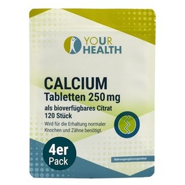 CALCIUM 250 mg, als bioverfügbares Citrat, vegan und frei von jeglichen Farb- oder Konservierungsstoffen 480 Tabletten (4er Pack)