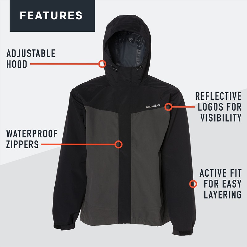 Grundéns Men’s Full Share Jacket | Waterproof, Breathable, Black/Grey, X-Large