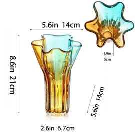 8.5" Blown Glass Vase for Flowers, Modern Ombre Glass Vase for Home Decor, Flower Vases Decorative | Table Centerpiece, Olive Plant, Wedding, Living Room, Bookshelf, Office, Entryway