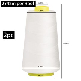 Sewing Thread for Sewing Machine White Sewing Thread Polyester Sewing Machine Thread Sewing Machines Available Solid and Not Easy to Break Tear-Resistant Pack of 2 5484 m