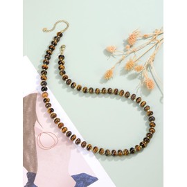 Jovivi Tiger Eye Beaded Necklace for Women,Healing Crystal Gemstone Stone Bead Necklace Women's Boho Summer Beach Jewellery Gifts for Women Ladies Girls