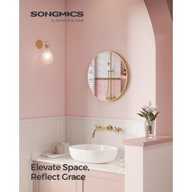SONGMICS Round Mirror, Gold Bathroom Circle Mirror for Wall, 24 Inches, Metal Frame, Easy to Install, for Entryway, Living Room, Bedroom, Hallway, Ink Metallic Gold ULWM102A01