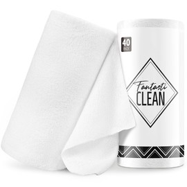 Fantasticlean Microfiber Cleaning Cloth Roll -40 Pack, Tear Away Microfiber Towels, 12" x 12", Reusable, Washable, Scratch Free, Ultra Absorbent Dishcloth for Car, Home Supplies, Pet, Kitchen (White)