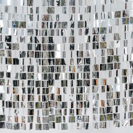 Silver Shimmer Wall Backdrop, 20 Packs Silver Sequin Shiny Curtain Square Dots Garland for Wedding, Birthday, Bachelorette Party, 70s 80s 90s Theme Disco Party Decorations Supplies