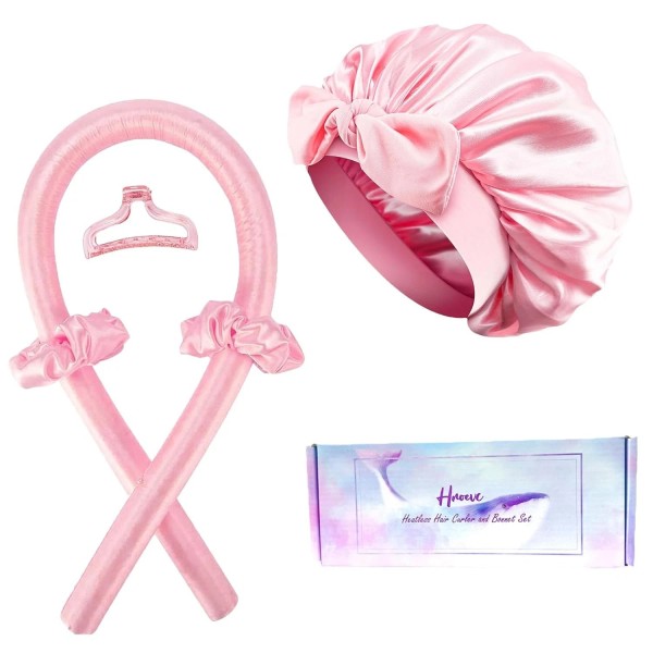 Hroevc No Heat Overnight Curls with Double Layer Satin Bonnet