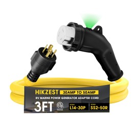 3FT NEMA L14-30P to SS2-50R RV Marine Power Generator Adapter Cord, 30A 4 Prong Locking Generator L14-30P Male to 50A Marine Shore Power SS2-50R Female with 135° Elbow Grip Handle, LED Power Indicator