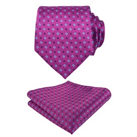 Alizeal Mens Regular Small Floral Pattern Necktie with Hanky for Business Wedding Tie and Handkerchief Set, Magenta Purple+Blue