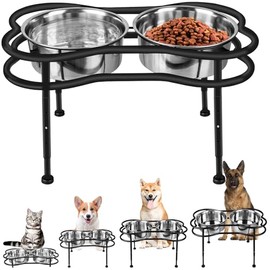 Elevated Dog Bowls Dog Feeder with 2 8" Width Stainless Steel Bowls 4 Height Adjustable Raised Dog Bowl Stand 3.3", 8.66", 9.84", 11.02" Dog Food and Water Bowl Set Black for Dogs, Cats and Pets