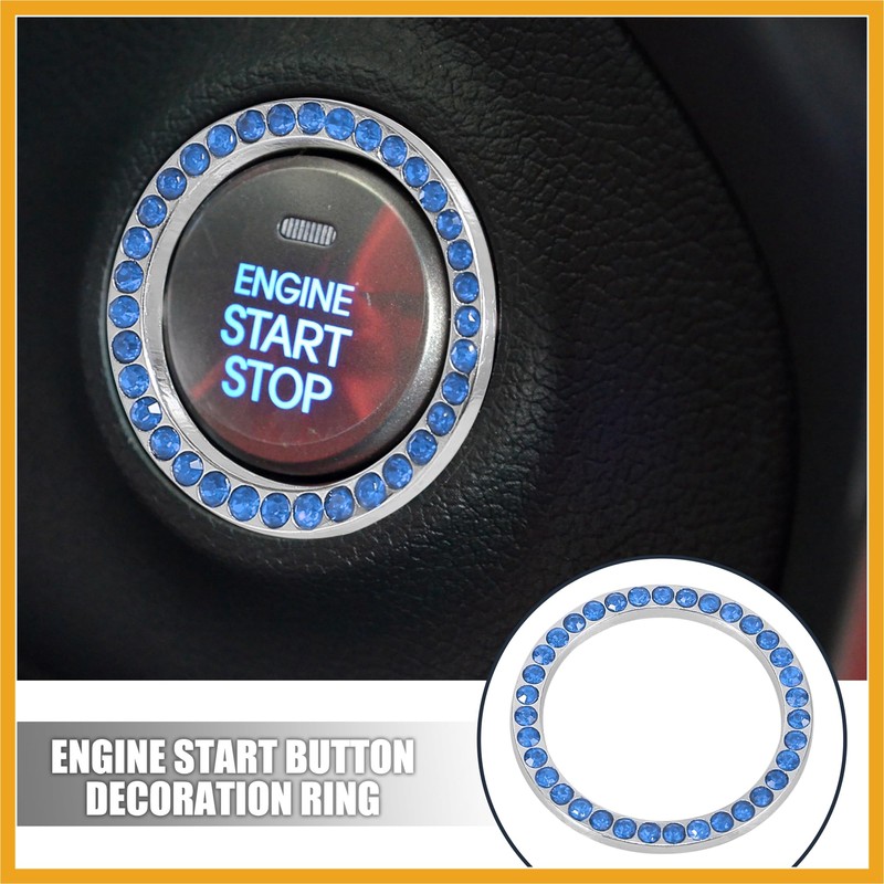 Partuto 2pcs Car Start Stop Ring Rhinestone Push Start Button