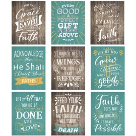 Dunzoom 9 Pcs Religious Sunday School Posters for Kids, 19.7 x 13.8 Inch Rustic Faith Bible Verse Posters Inspirational Christian Scripture Bulletin Board Decoration for Home Church Classroom Decor