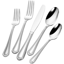 Heavy Duty Silverware Set for 12, 18/10 Stainless Steel, 60 Pieces Silverware Knife Spoon and Fork Set, Dishwasher Safe Flatware Set with Beaded Edge Handle