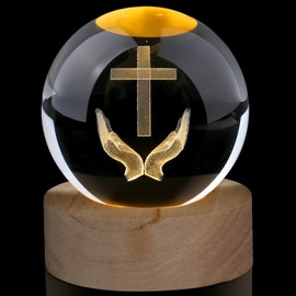 AWARDSEN 60 mm Crystal Ball Decorative Christian Decoration, Jesus Praying Crystal Ball with Wooden Lamp Base, Crucifixion Glass Ball Decoration, Paperweight, Glass Ball, Decoration, Christian Gifts