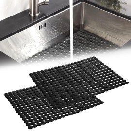 Set of 2 Sink Mats, Sink Insert 30 x 40 cm, Sink Mat Can Be Cut to Size, PVC Sink Protection Mat, Against Scratches, Kitchen Sink Mat for Stainless Steel/Ceramic Sinks (Black)