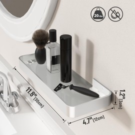 Danpoo Small Floating Shelf Bathroom Wall Shelf, 12" Tempered Glass Shelf Wall Mounted(Matte Silver)