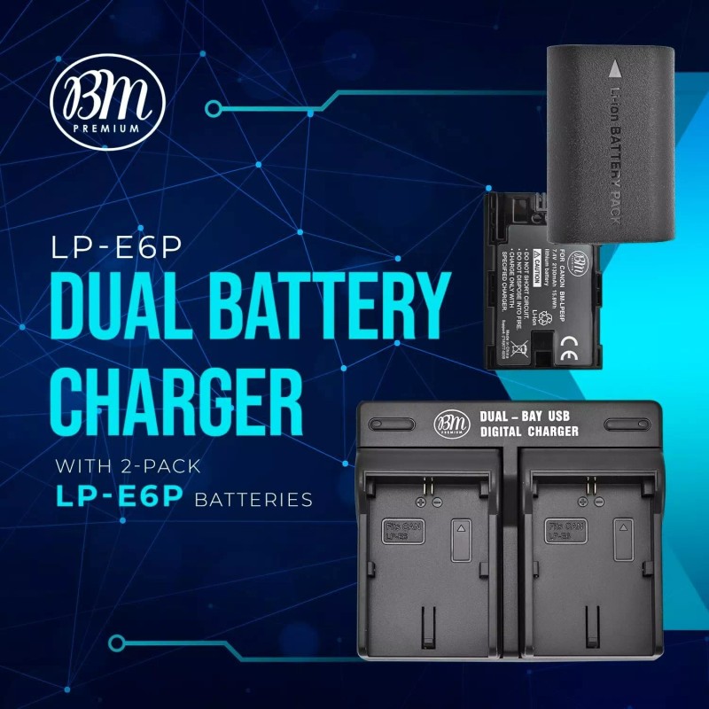 BM Premium Battery (2-Pack) and Dual Charger for Canon LP-E6P,