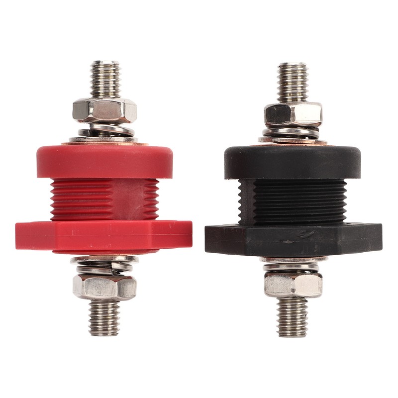 1Pair Thru Panel Battery Terminal Connectors 3/8 In Black Red
