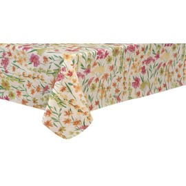 EVERYDAY LUXURIES Wildflower Spill Proof Flocked 60" x 84" Oblong (Rectangle), Multi Vinyl Tablecloth with Umbrella Hole and Zipper