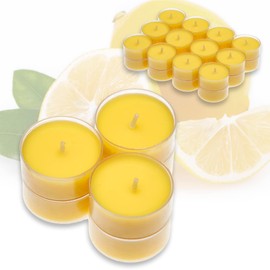 Candelo 24er Set Duft Kerzen - Duftteelichter Citronella - Teelicht in Kunststoff Hülle Zitronenduft - 4 Std Brenndauer - Teelichter Zitronella