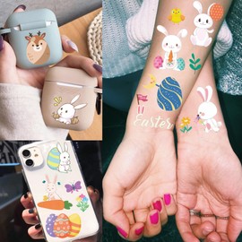 10 Sheets Happy Easter Tattoos For Kids Boys Girls Funny Bunny Eggs Temporary Tattoos Easter Party Decoration, Easter Fake Tattoo Sticker Party Favor Supplies Easter Basket Fillers Goodie Bag Stuffers