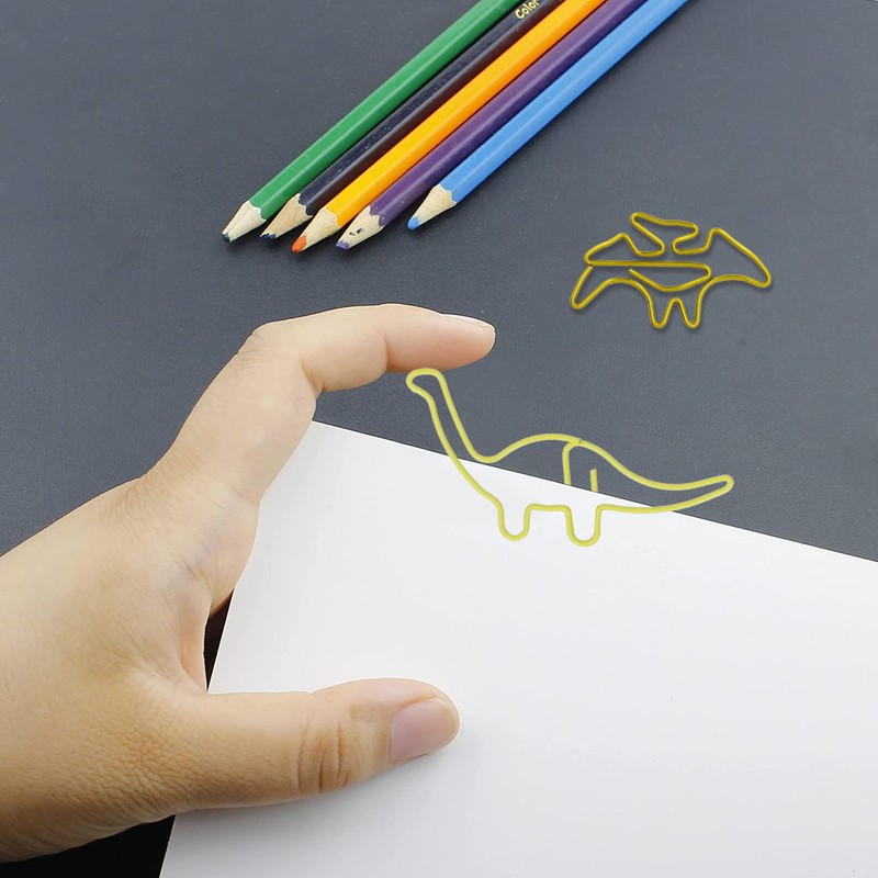 100pcs Shaped Paper Clips Pterosauria Yellow Dinosaur Shape Metal Portable
