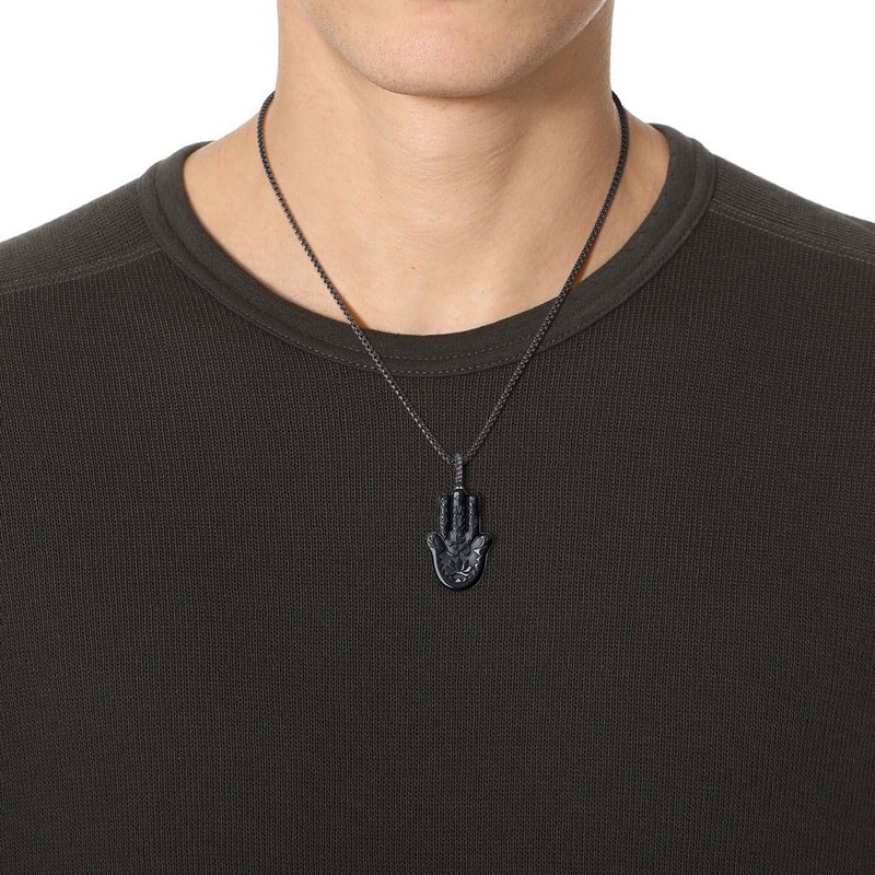 COAI Unisex long chain Hamsa hand pendant made of obsidian,