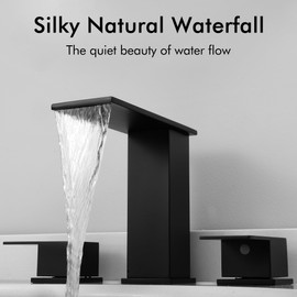KES Bathroom Faucets for Sink 3 Hole - Waterfall Widespread Bathroom Sink Faucet - 8-Inch Black Bathroom Faucet with cUPC Supply Lines - All SUS304 Stainless Steel, L4358LFF12-BK