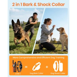 2-in-1 Bark Shock Collar 2 Pack - Color Screen Dog Training Collar with Beep/Vibration/Shock/Anti Bark 4 Modes for 2 Dogs, 3300FT Waterproof E Collar with Remote for Small Medium Large Dogs(8-120lbs)