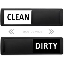 Clean Dirty Sign, Non-Scratching/Super Strong Soft with Double-Sided Adhesives/Easy to Read & Slide for Kitchen/Dishwasher/Laundry/Washing Machine (Silver & White) - Color: Black & White