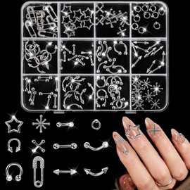 120 Pcs Silver Nail Charms and Gems – Variety of 3D Acrylic Cross Charms for Nails, Sturdy & Easy-to-Apply Nail Decorations for DIY & Professional Use, Versatile for Y2K & Daily Manicure Designs A