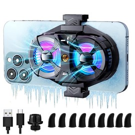 Mikirini Mobile Phone Cooler with RGB Backlight and Temp Display, Cellphone Cooling Fan with Dual Semi-Conductor Cooling Chip, Compatible for iPhones/Android Phone Width from 6 to 8 cm