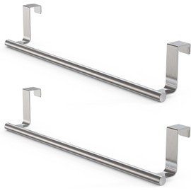 CHAUNCEY HOME Over the Door Towel Rack for Kitchen and Bathroom, 2 Pack, Upgraded Long 14-inch Stainless Steel Crossbar for Cabinet Door, Wardrobe and Laundry Room, Universal Towel Bar Holders, Sliver